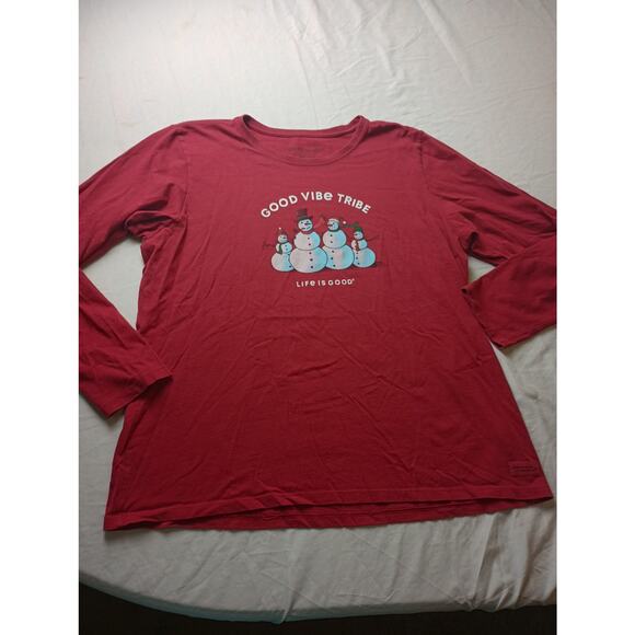Life is Good Good Vibe Tribe Christmas Snowman Long Sleeve Crusher Tee XL - Picture 1 of 4
